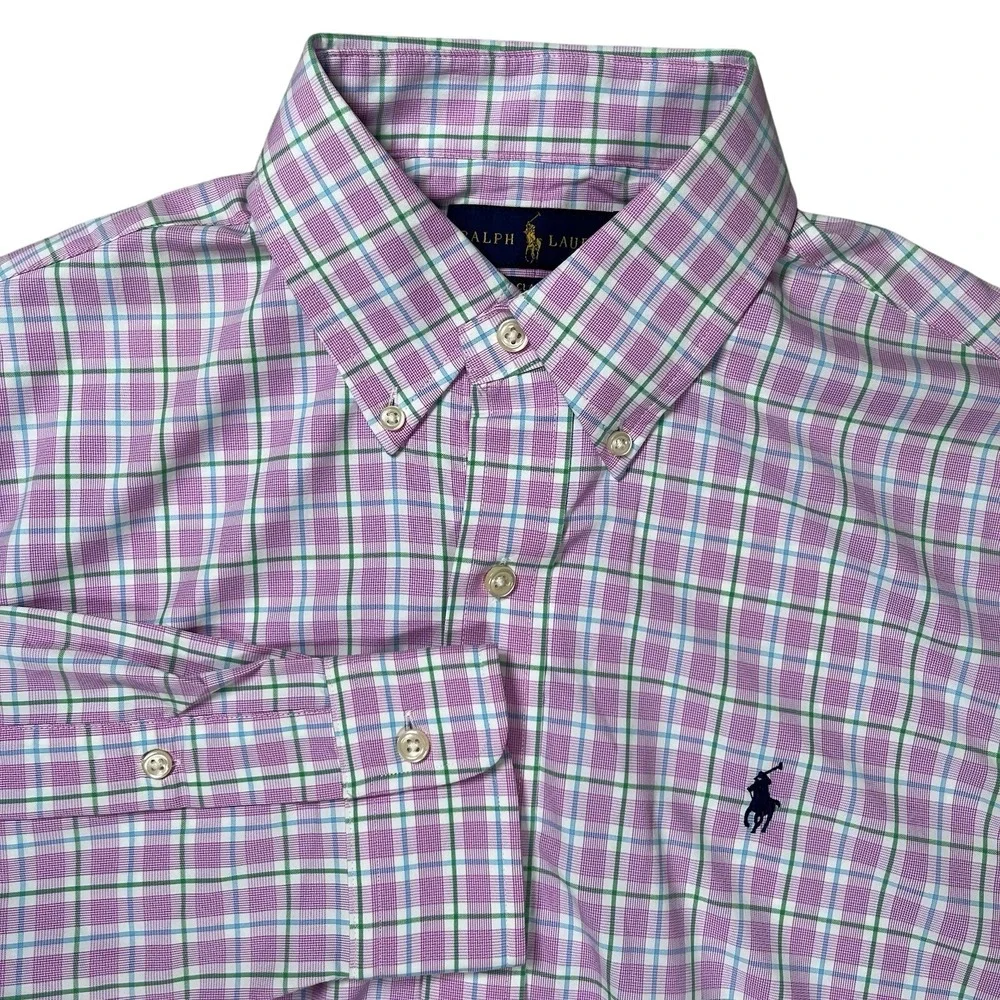Polo Ralph Lauren Mens Pink Plaid Classic Fit Performance Shirt Sz Small Preppy‎